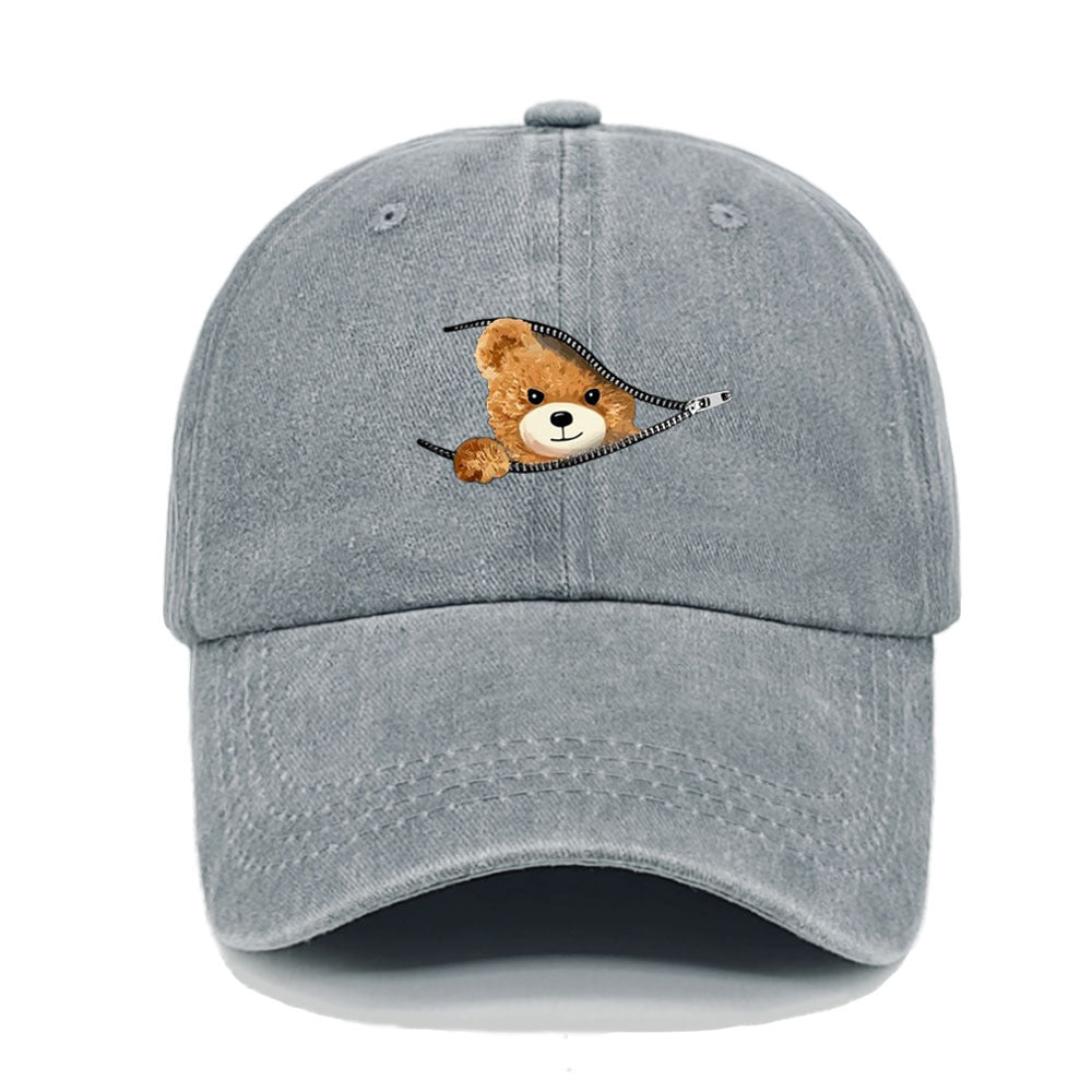 Wholesale Bear print baseball cap vintage washed sun hat